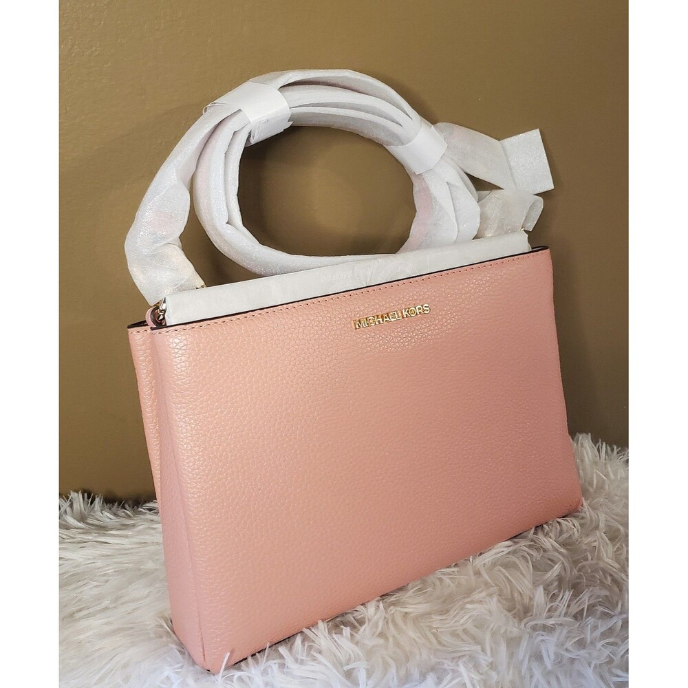 MICHAEL KORS Trisha Medium Pebbled Leather Crossbody Bag Pink NEW